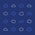 Cloud flat line icons. Clouds symbols for data storage, weather forecast. Thin signs for hosting. Pixel perfect 48x48