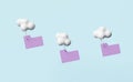 Cloud folder icon isolated on blue background.cloud storage download, data transfering,datacenter connection network concept ,3d Royalty Free Stock Photo