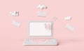 Cloud folder icon with laptop computer,wifi isolated on pink background.cloud storage download, data transfering,datacenter Royalty Free Stock Photo