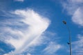 A cloud in the form of a wing against the background of a blue sky and a lantern