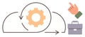 Cloud Workflow Automation with Gear, Hand Gesturing, and Briefcase Symbolizing Business Processes Royalty Free Stock Photo