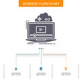 Cloud, game, online, streaming, video Business Flow Chart Design with 3 Steps. Glyph Icon For Presentation Background Template Royalty Free Stock Photo