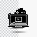 Cloud, game, online, streaming, video Glyph Icon on Transparent Background. Black Icon
