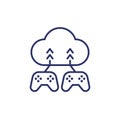Cloud gaming line icon with gamepads Royalty Free Stock Photo