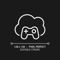Cloud gaming pixel perfect white linear icon for dark theme Royalty Free Stock Photo