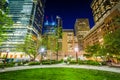 Cloud Gardens Park and modern buildings in the Financial District at night, in Toronto, Ontario. Royalty Free Stock Photo