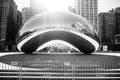 Cloud Gate or The Bean in the morning, in black and white, Millennium Park, Chicago, Illinois Royalty Free Stock Photo