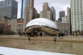 Cloud gate at Chicago Illinois Bean mirror art with people and buildings mirrored tourist landmark at this mayor USA city. Royalty Free Stock Photo