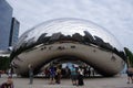 Cloud Gate sculpture, aka The Bean, with clouds and buildings reflected in it. By artist Anish Kapoor, 2006. Royalty Free Stock Photo