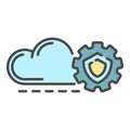 Cloud gear secured icon color outline vector