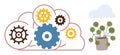 Cloud Gears Integration Representing Productivity and Sustainability with Natural Balance Royalty Free Stock Photo