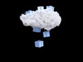 Cloud with gift box rain on black background. Creative idea. Minimal concept. 3d rendering