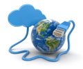 Cloud, Globe and computer cable (clipping path included) Royalty Free Stock Photo