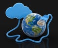 Cloud, Globe and computer cable (clipping path included) Royalty Free Stock Photo