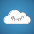 Cloud graphic against a blue background features a sequence of a locked padlock Royalty Free Stock Photo