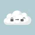 Cloud graphic on a light blue background featuring a concept of data security. A closed Royalty Free Stock Photo