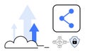 Cloud Growth and Secure Data Sharing Representation with Network and Security Elements Royalty Free Stock Photo