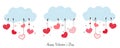 Cloud with hanging red hearts. Happy Valentine`s Day banner style background vector design element. Happy Valentine`s day greeting Royalty Free Stock Photo