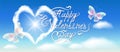 Cloud heart in blue sky withbutterflies, clouds and calligraphic handwritten congratulatory text