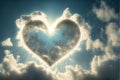 Cloud heart in the sky in the clouds and sunshine. Generative AI Royalty Free Stock Photo