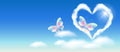 Cloud heart in the sky and fantasy butterflies with golden ornament