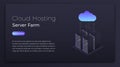 Cloud hosting. Data hosting cloud server isometric concept. Modern cloud technology hero image design