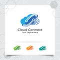 Cloud hosting logo vector design with concept of digital and connect symbol. Cloud computing vector illustration for hosting
