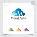 Cloud hosting logo vector design with concept of digital and data symbol. Cloud computing vector illustration for hosting provider