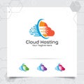 Cloud hosting logo vector design with concept of server and cloud icon. Cloud server vector illustration for hosting provider,