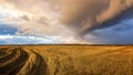 Cloud, a hurricane in a rural field in autumn, Russia, Ural