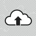 A cloud icon with a black upward-pointing arrow inside is set against a transparent, Royalty Free Stock Photo