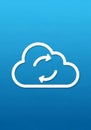 Cloud icon on a blue background with a cloud outline. Inside, two circular arrows Royalty Free Stock Photo