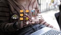 cloud icon concept of big data access, global network connection, data search, use of computing resources to make transactions Royalty Free Stock Photo