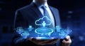 Cloud icon download technology computing networking internet concept on vr screen