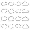 Cloud icon in line style. Set of art clouds shape in flat linear style. Outline simple black cloud of sky. Storage solution