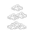 Cloud Icon. Linear Hand Drawing White Cloud, Clipart About Weather, Rain, Chinese Style. Vector Sketch, Flat