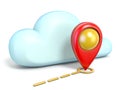 Cloud icon with map pointer 3D Royalty Free Stock Photo