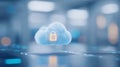 Cloud icon with padlock, representing secure cloud computing, encryption and data privacy. Royalty Free Stock Photo