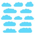 Cloud icon set, blue clouds isolated on white background, vector illustration. Royalty Free Stock Photo