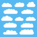 Cloud icon set, white clouds isolated on blue sky background, vector illustration. Royalty Free Stock Photo