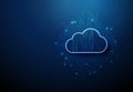 Cloud icon with streams of blue dots inside and circuit-like lines. Data storage, network infrastructure, microchip Royalty Free Stock Photo