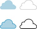 Cloud icon to illustrate, four different versions, with thin and thicker lines