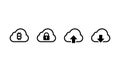 Cloud icon vector collection, cryptocurrency, lock, upload and download symbol, editable stroke, black color, simple design, minim