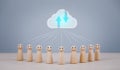 Cloud icon with wooden people and network, Backup Storage Data Internet, networking and digital, Share global, and technology, con Royalty Free Stock Photo