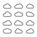 Cloud icons flat line set black on white background