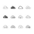 Cloud icons outline stroke set design illustration black and white color isolated on white background, vector Royalty Free Stock Photo