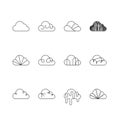 Cloud icons outline stroke set design illustration black and white color isolated on white background, vector Royalty Free Stock Photo