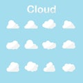 Cloud icons set in many forms with blue sky Royalty Free Stock Photo