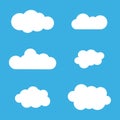 Cloud icons set White outline isolated on blue