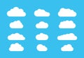 Cloud icons vector, Flat white cloudy design on blue background